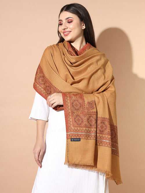 Women Mustard Woven Design Jamawar Shawl (Size 101X203 CM)