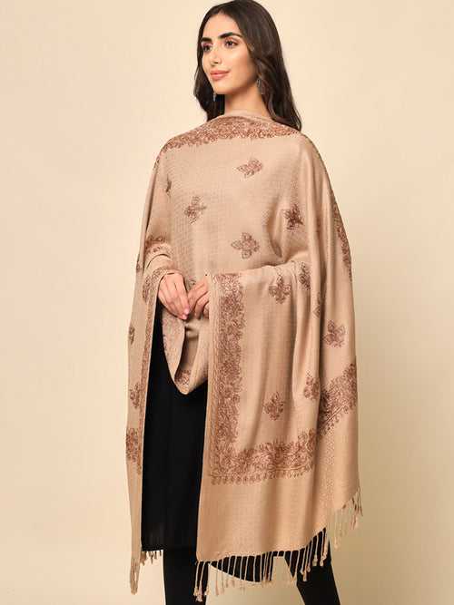 Women’s Beige Aari Embroidered Shawl (Size 71X203 CM)