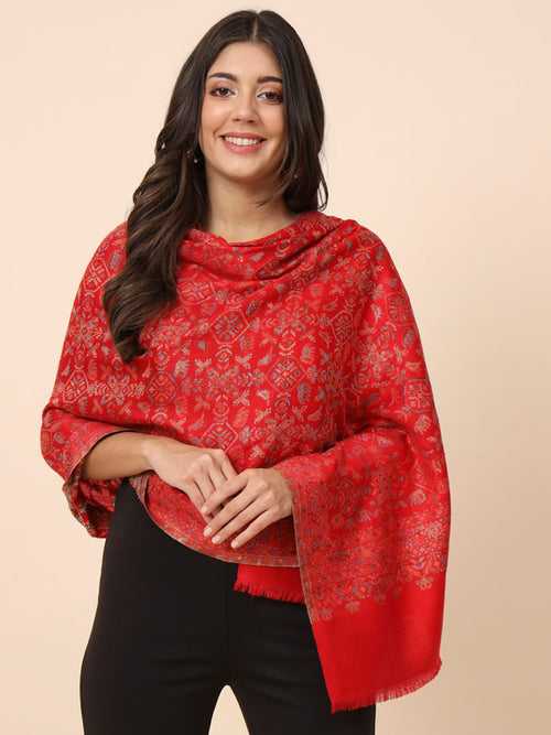 Women’s Maroon Kaani Zari Stole (Size 71X203 CM)