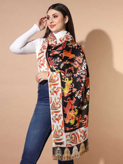 Women's Multicoloured Printed Stole (Size : 71X203 CM)