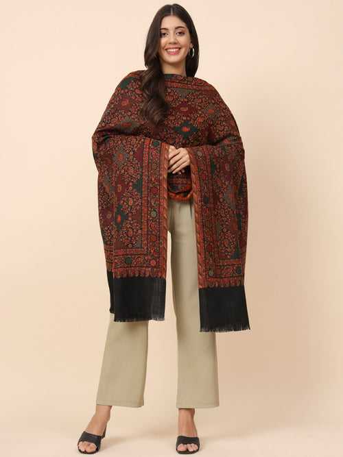 Women’s Melange Black Kaani Wool Shawl (Size 101X203 CM)