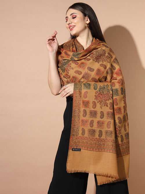 Women Mustard Woven Design Jamawar Shawl (Size 101X203 CM)