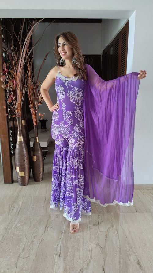 Crepe Purple Sharara Suit For Women