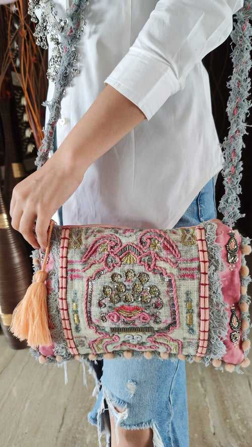 Pink Sling Bag Banjara Handcrafted Embroidery Bag