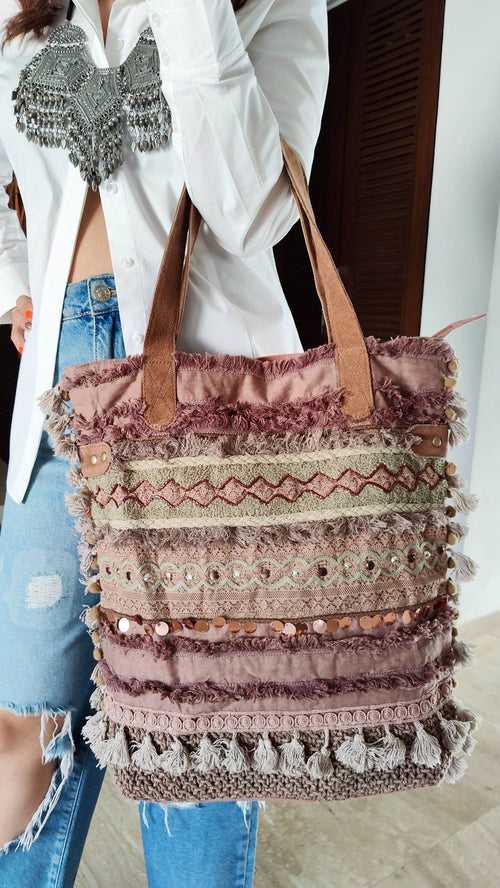 Earthy Mauve Banjara Handcrafted Embroidery Tote Bag