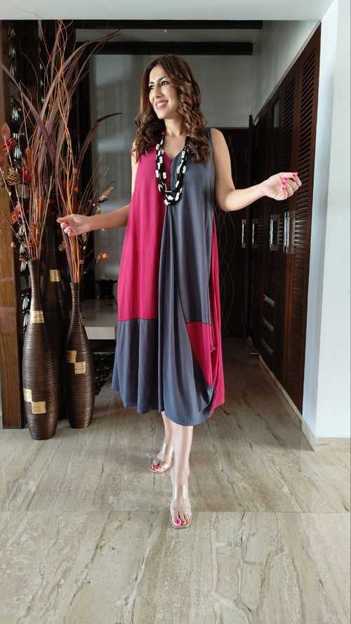 Pink Grey Dhoti Dress With Neckpiece