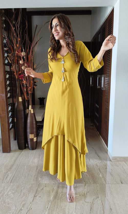 Mustard Yellow Dhoti Skirt Dress