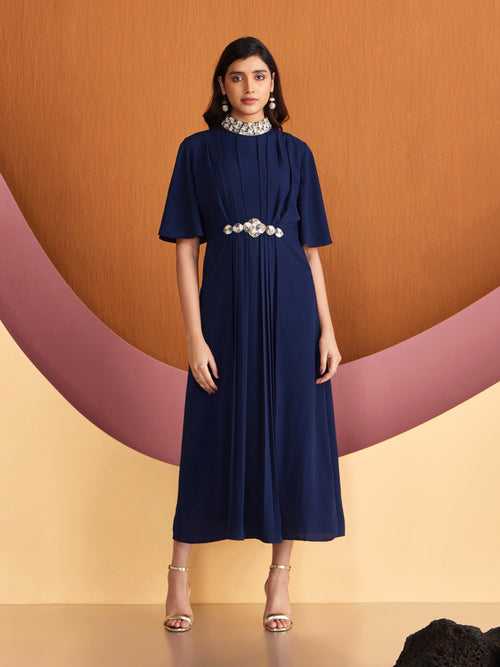 CHRISTA NAVY BEADED DRESS