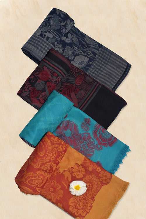 Pashmina Woven Jacquard Shawl Available In Orange, Black, Navy Blue And Turquoise