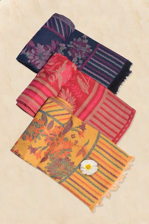 Pashmina Woven Jacquard Shawl Available in Mustard, Red And Navy Blue