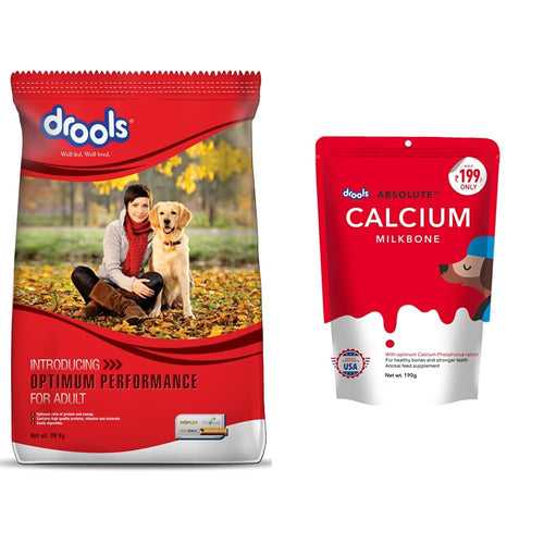 Drools Optimum Performance Adult Dry Dog Food, 20kg & Drools Absolute Calcium Bone Pouch, 190 g