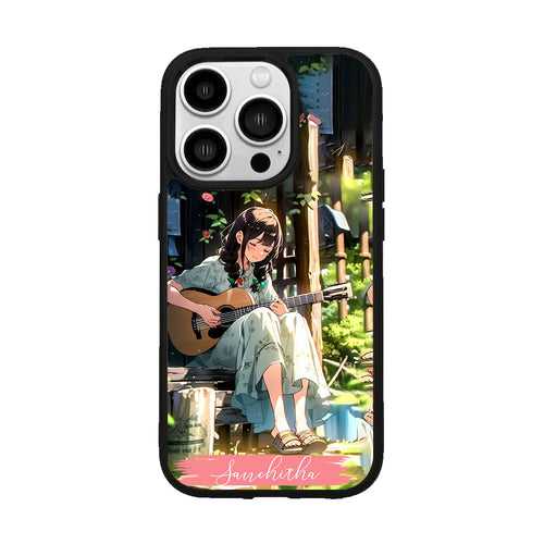 Guitar Girl Glossy Metal Case Cover For iPhone