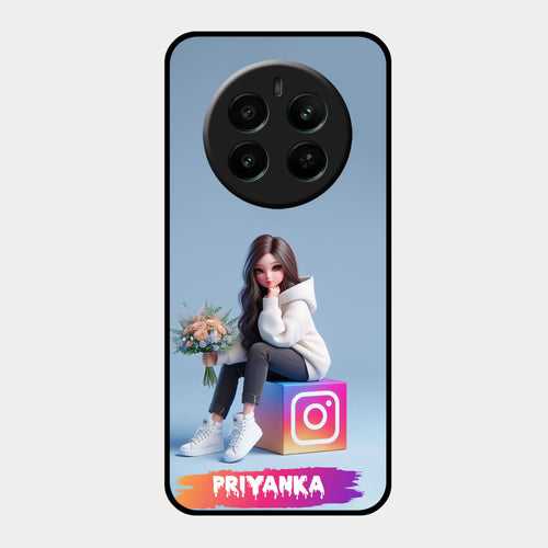 Girl With Flower Glossy Metal Case Cover For Realme