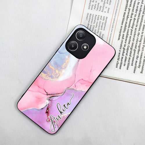 Pink Marble Glossy Metal Case Cover For Redmi