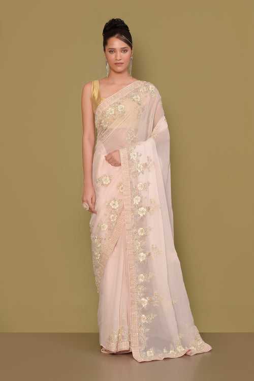 Designer Off- White Tissue Saree