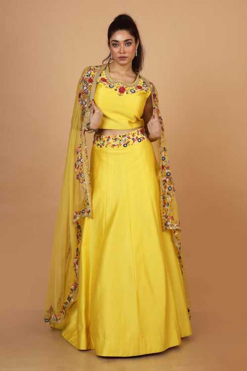 Buy Party Wear Lehenga with Cape In Yellow Colour At Online Simaaya