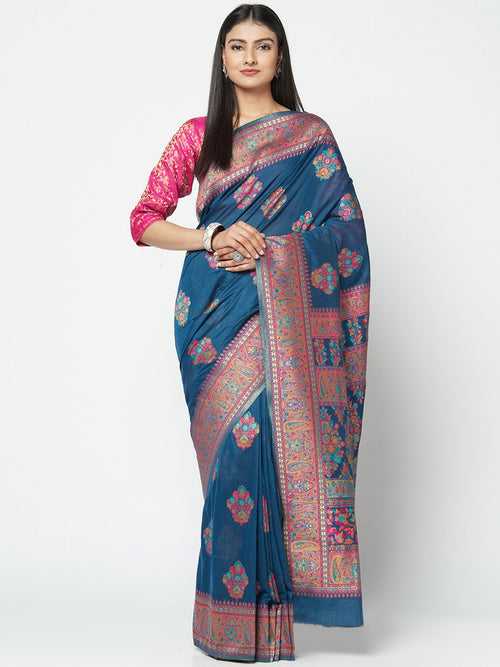 Blue Handloom Saree For Party Wear