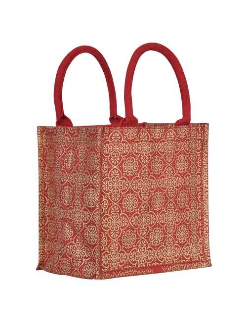 10 X 10 X 7 - MUGHAL PRINT ZIPPER LUNCH (B-152-RED)