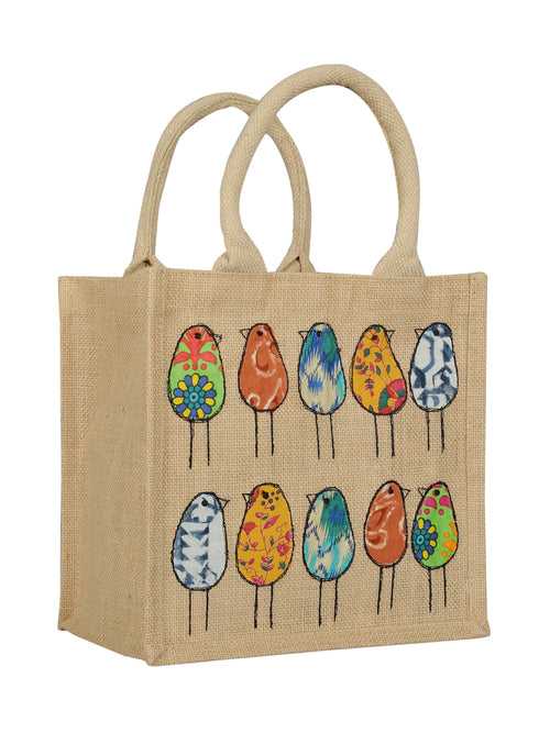 11 X 10 X 7 - 10 BIRDS APPLIQUE ZIPPER LUNCH (B-173-NATURAL)