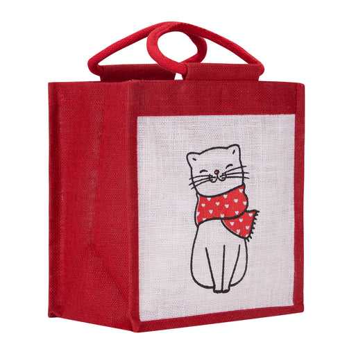 11 X 10 X 7 - CAT PRINT ZIPPER LUNCH (B-246-RED)