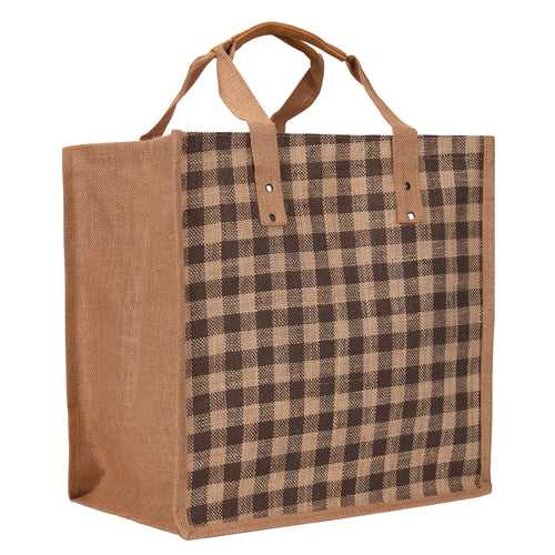 16 X 16 X 9 - CHECK JUTE ZIPPER WITH BOTTOM BOARD (B-259-BROWN)