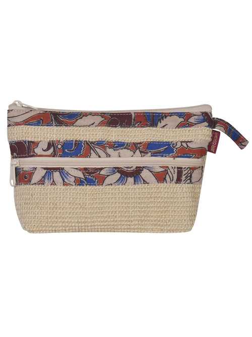 DOBBY KALAMKARI POUCH 2 ZIP (A-115-NATURAL)