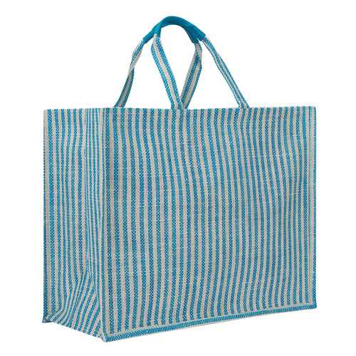 14X18X9 STRIPE FABRIC JUTE ZIPPER WITH BOTTOM BOARD (B-255-BLUE)