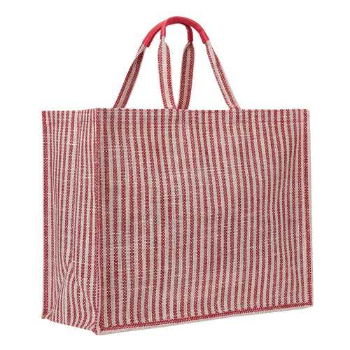 14 X 18 X 9 - STRIPE FABRIC JUTE ZIPPER WITH BOTTOM BOARD (B-255-PINK)