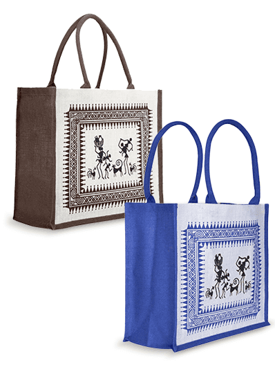 Combo Of 14 X 16 WARLI PRINT BAG (B-059-BLUE) and 14 X 16 WARLI PRINT BAG (B-059-BROWN)