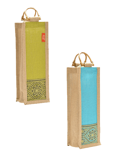 Combo of BOTTLE BAG WITH LACE / PRINT (B-010-TURQUOISE BLUE) and BOTTLE BAG WITH LACE / PRINT (B-010-OLIVE GREEN)