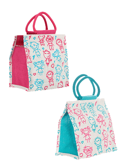 Combo of 10 X 10 CHILDREN PRINT ZIPPER LUNCH (B-045-TURQUOISE BLUE) and 10 X 10 CHILDREN PRINT ZIPPER LUNCH (B-045-PINK)