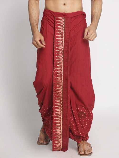 Nakshi Maroon Rayon Ethnic Pattern Hand Block Print Dhoti