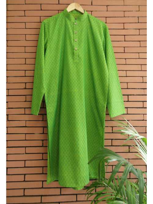 Nakshi Green Cotton Geometric Pattern Men's Kurta