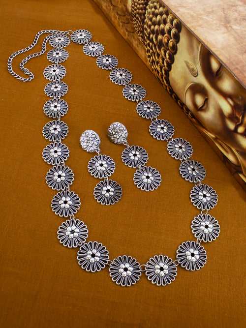 Nakshi Handcrafted German Silver Floral Shape Necklace Set