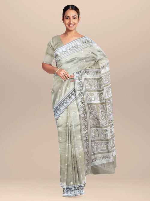 Nakshi Hand Woven Richly Dyed Silk Baluchari Saree With Resham