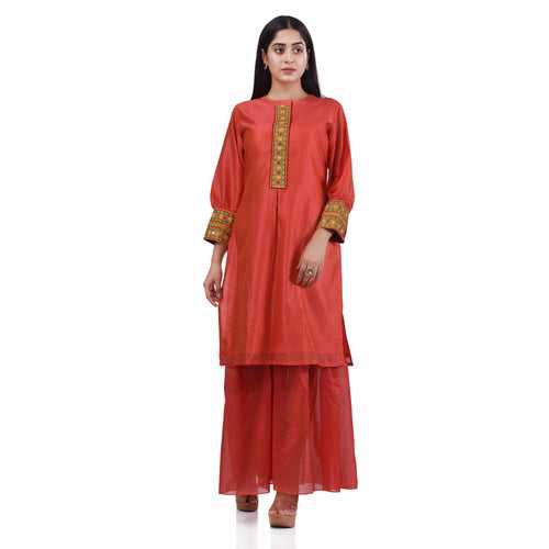 Nakshi Peach Chanderi Silk Mirror Embroidery Women's Sharara Sets