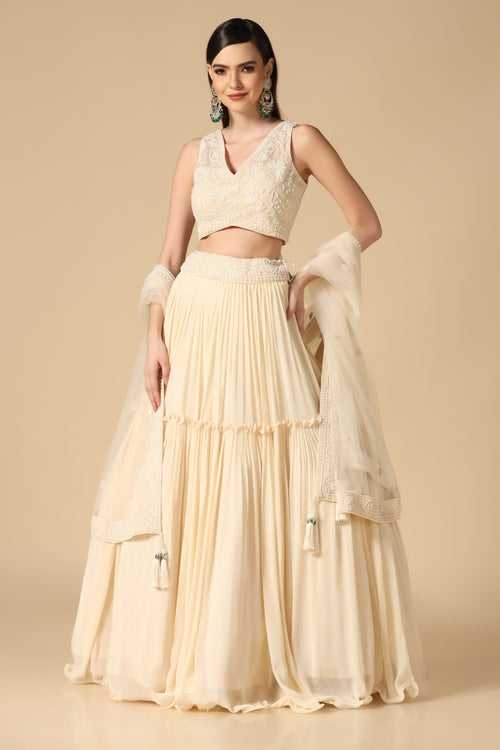 Off-White Pearl Embroidered Lehenga Set