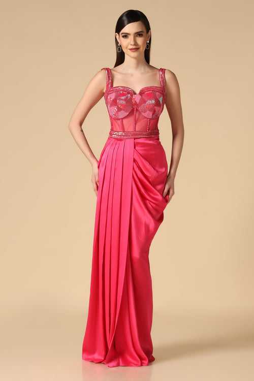 Pink Embroidered Slit Gown