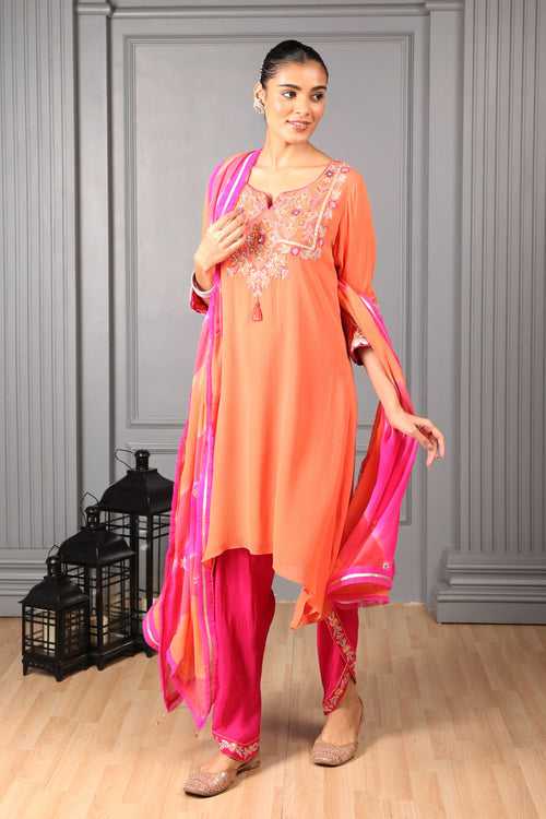 Orange Embroidered Kurta Set