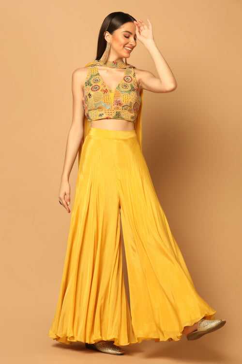 Yellow Crepe Sharara Set