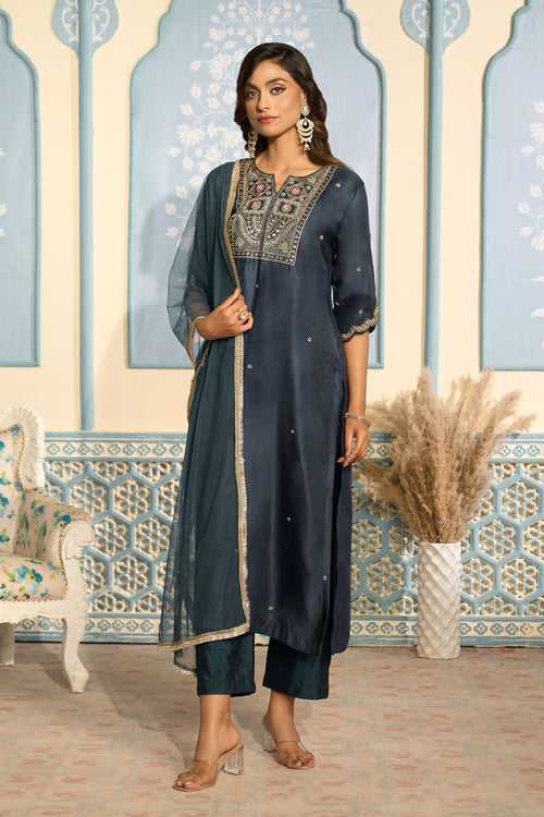 Embroidered Navy Kurta Set