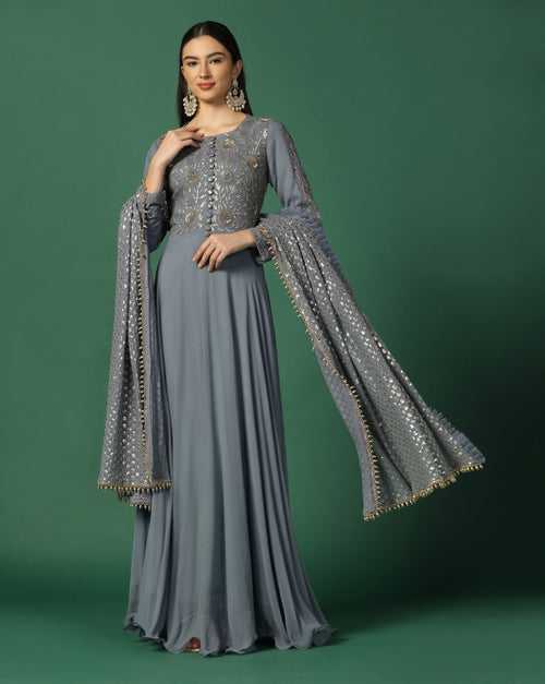 Grey Anarkali with Dupatta