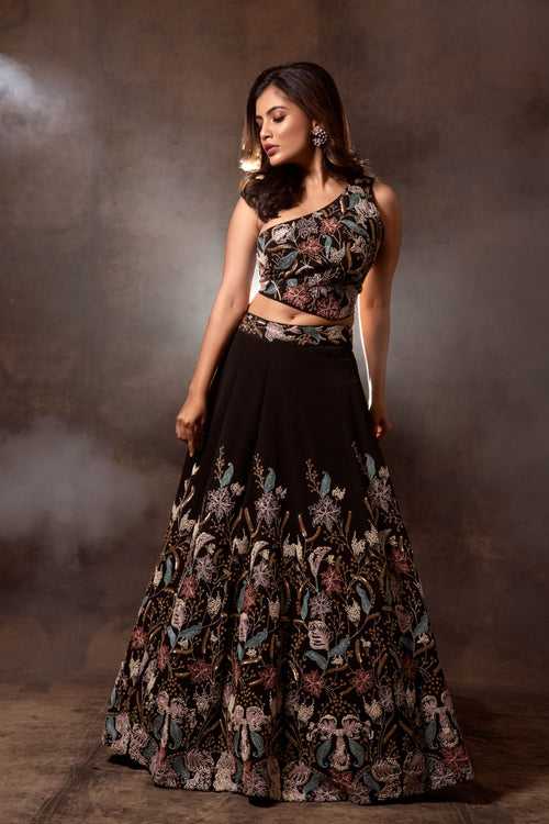 Black Embroidered Lehenga Set