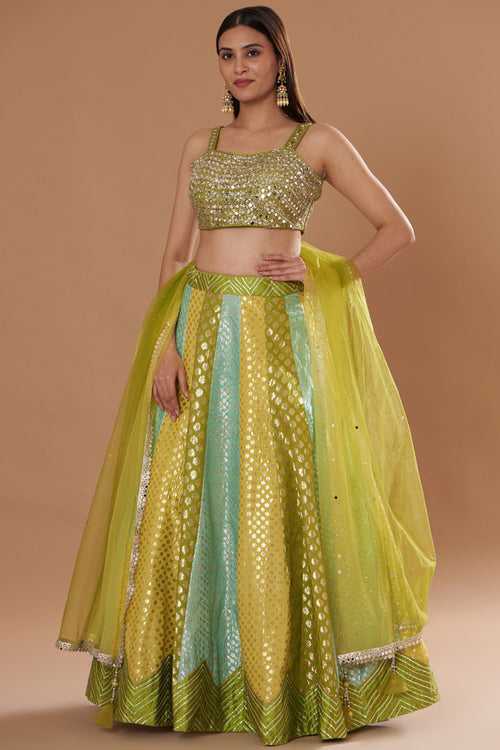 Multicolored Banarasi Chanderi Embroidered Lehenga Set