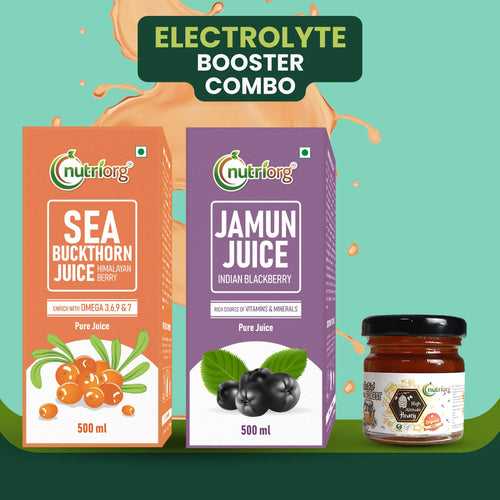 Electrolyte Booster Combo (Seabuckthorn Juice 500ml, Jamun Juice 500ml, Free Honey 50g)