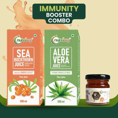 Immunity Booster Combo (Seabuckthorn Juice 500ml, Aloe vera Juice 500ml, Free Honey 50g)