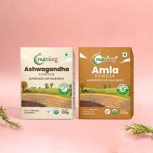 Nutriorg Organic Amla Powder 200g with Ashwagandha Root Powder 100g (Combo of 2)