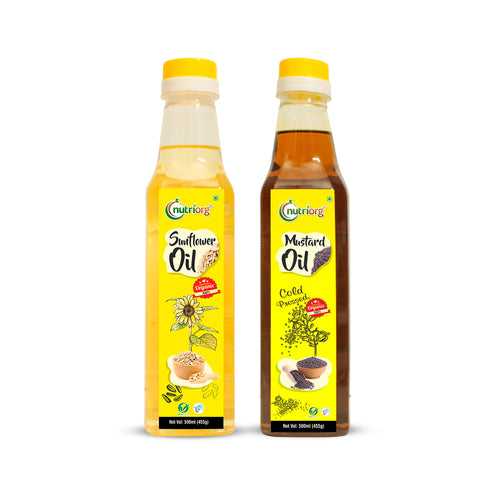 Nutriorg Cold Pressed Organic Mustard & Sunflower Oil 1000ml (Pack of 2*500ml)