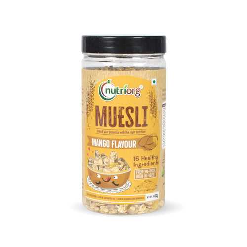Nutriorg Mango Muesli 400g | Protein Muesli | 100% Wholegrain Muesli