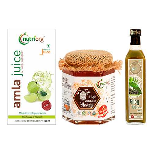 Nutriorg Immunity Booster Kit (Amla Juice 500 ml, Giloy Neem Tulsi 500 ml, High Alltitude Honey 250g)